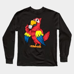 Beautiful parrot is drinking a cup coffee Long Sleeve T-Shirt